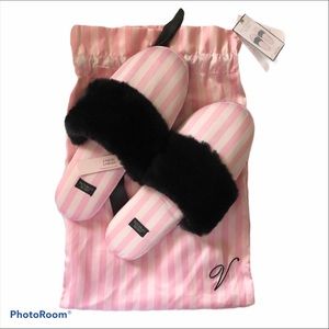 Victoria’s Secret Signature Satin Slippers Striped